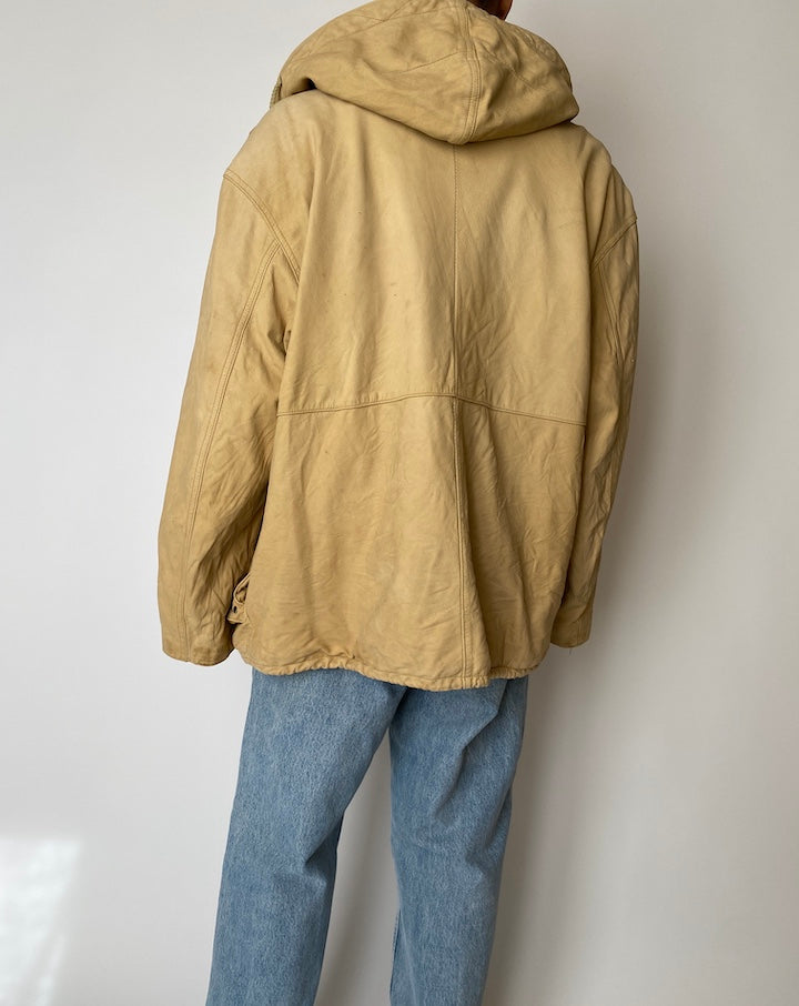 VINTAGE OVERSIZED LIGHT BEIGE LEATHER JACKET 2555