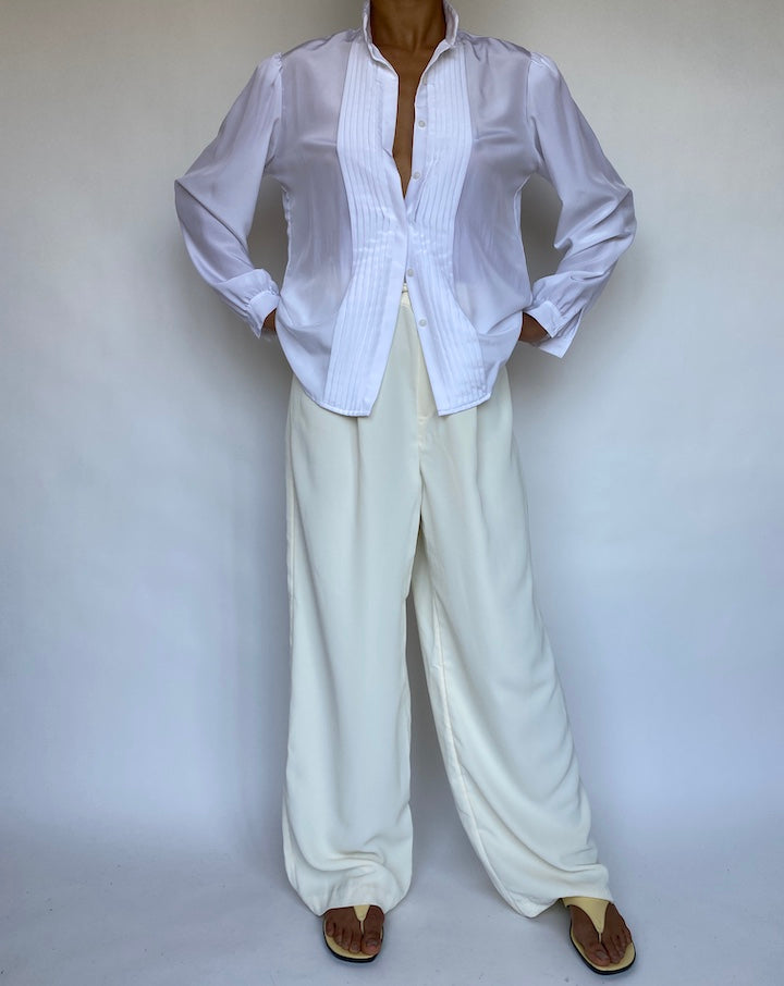 VINTAGE WHITE PLEATED BLOUSE 310