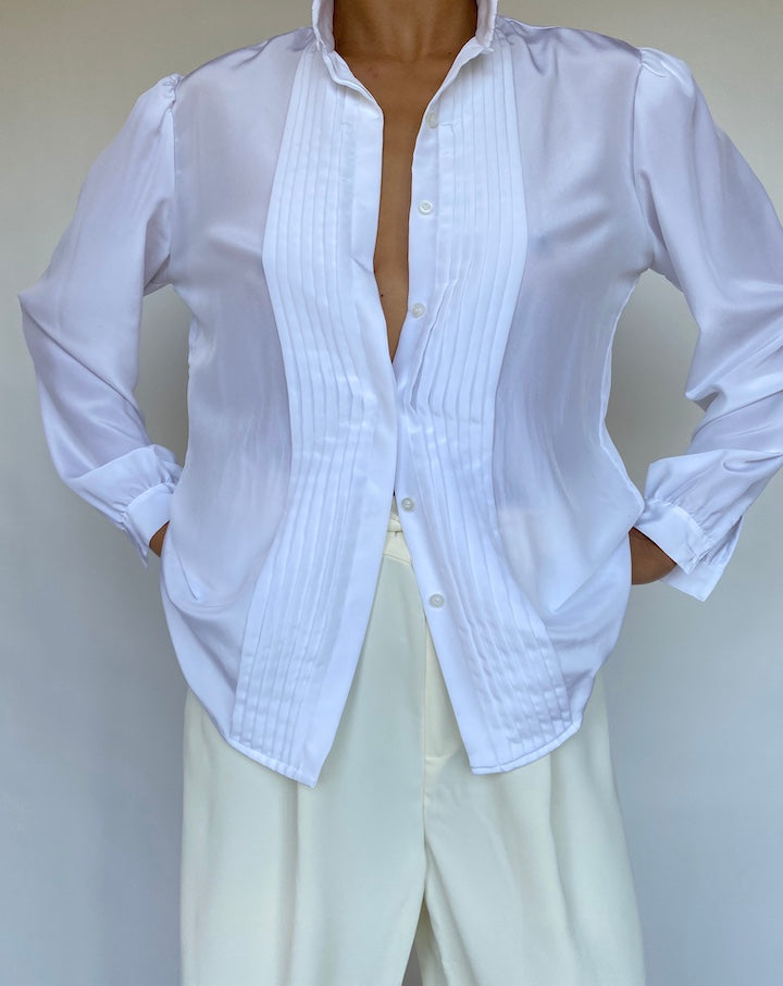VINTAGE WHITE PLEATED BLOUSE 310