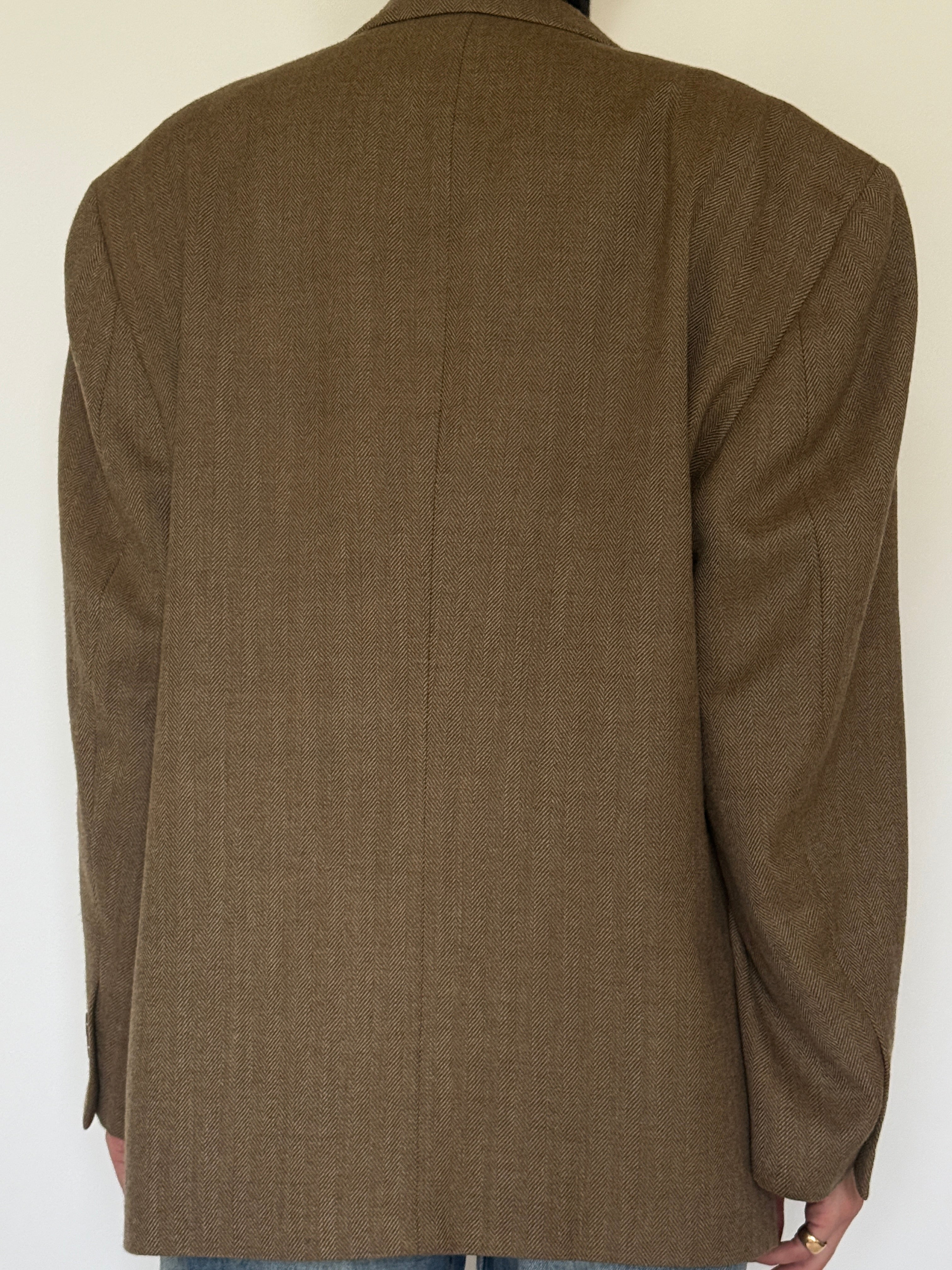 Vintage brown herringbone lambswool blazer back view