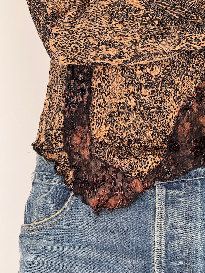 Vintage Paisley Metallic Knit Long-Sleeve Top 6464