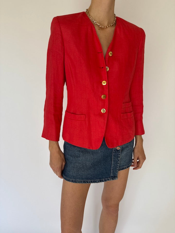 Vintage linen blazer red 6075