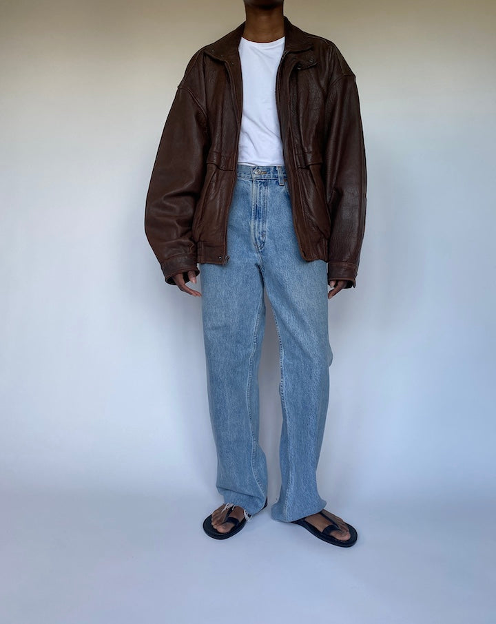 VINTAGE OVERSIZED BROWN LEATHER JACKET 3513