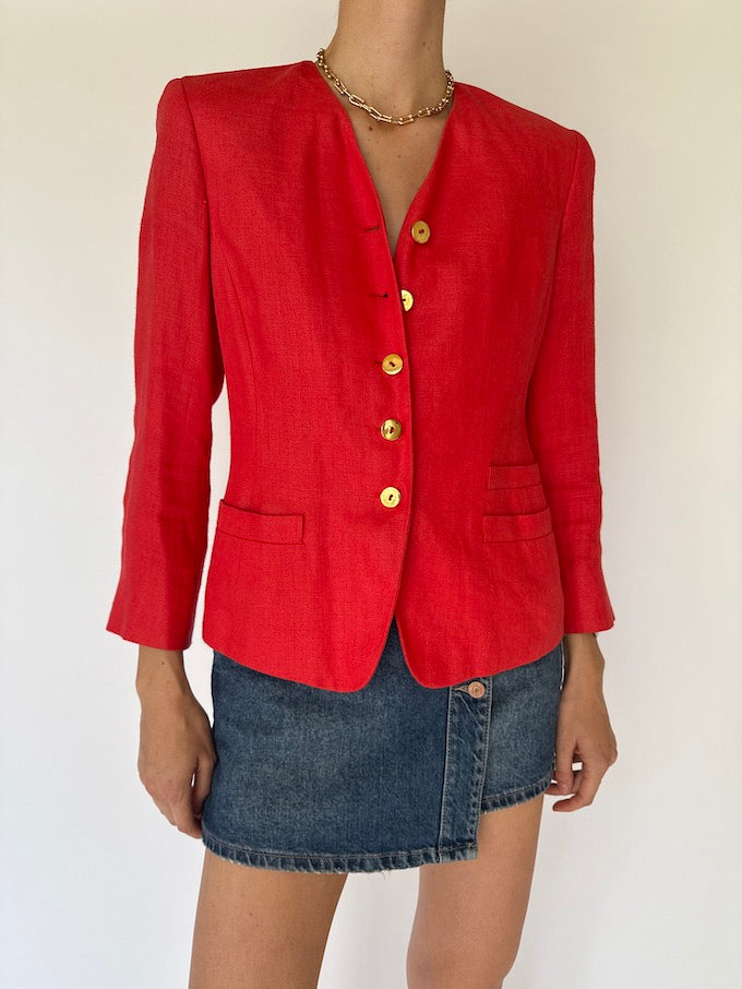 Vintage linen blazer red 6075