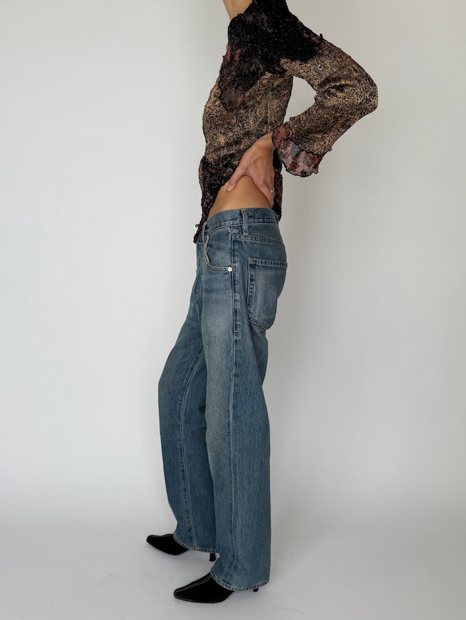 Vintage Paisley Metallic Knit Long-Sleeve Top 6464