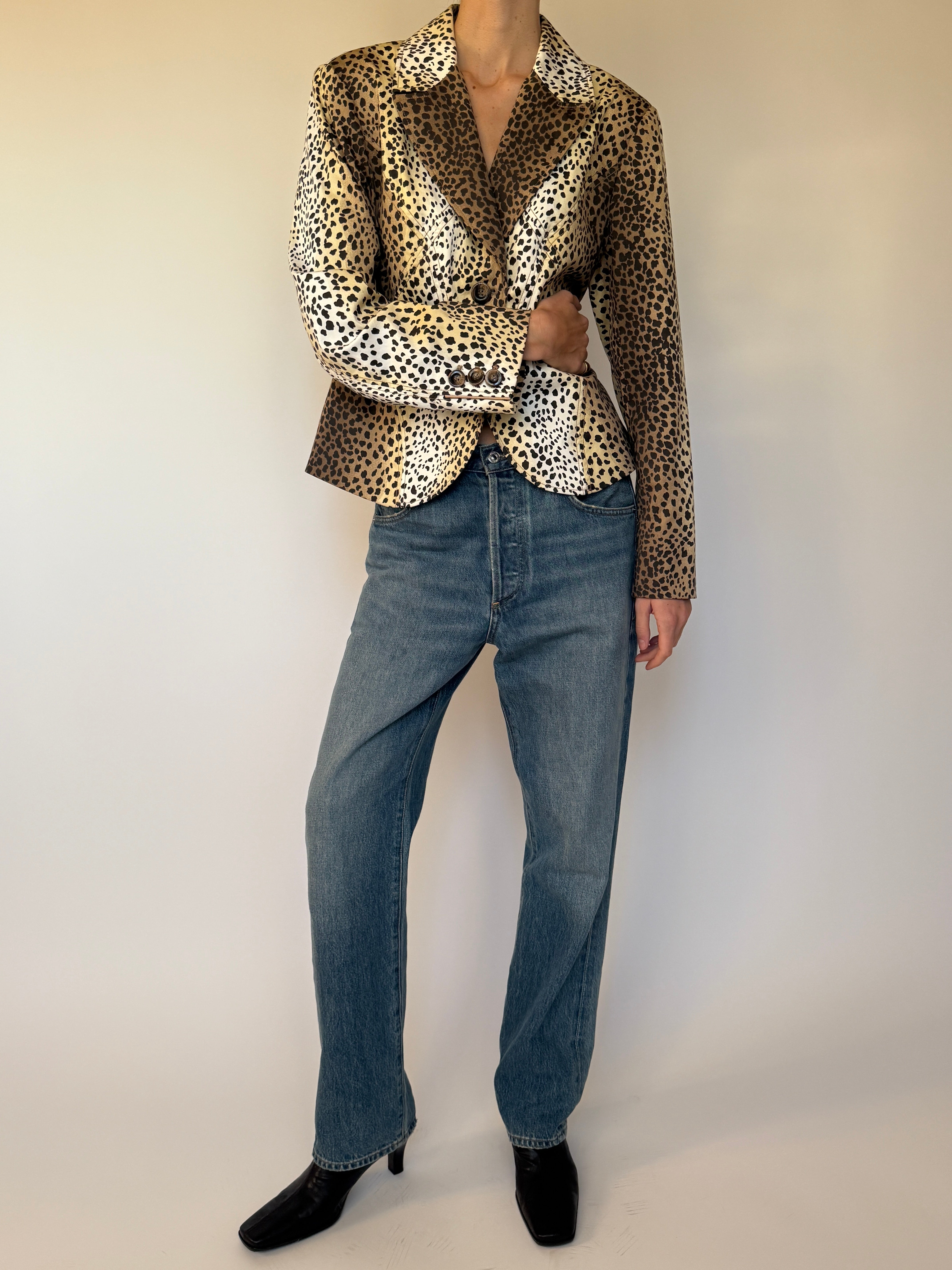 Vintage Paneled Animal Print Blazer 7002