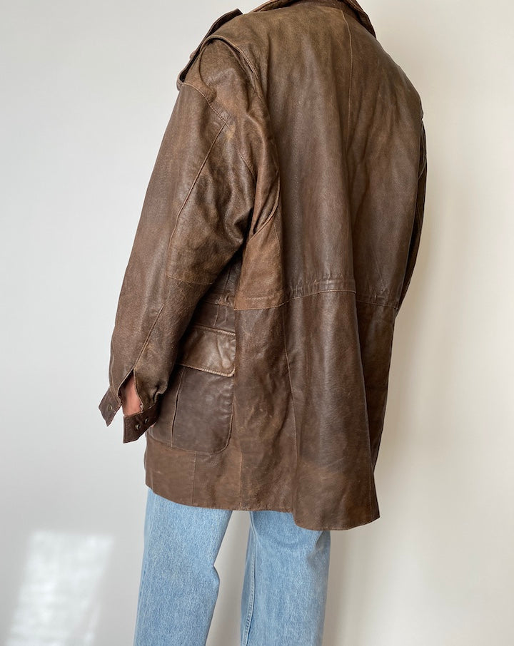 VINTAGE OVERSIZED DARK BROWN LEATHER JACKET 2562