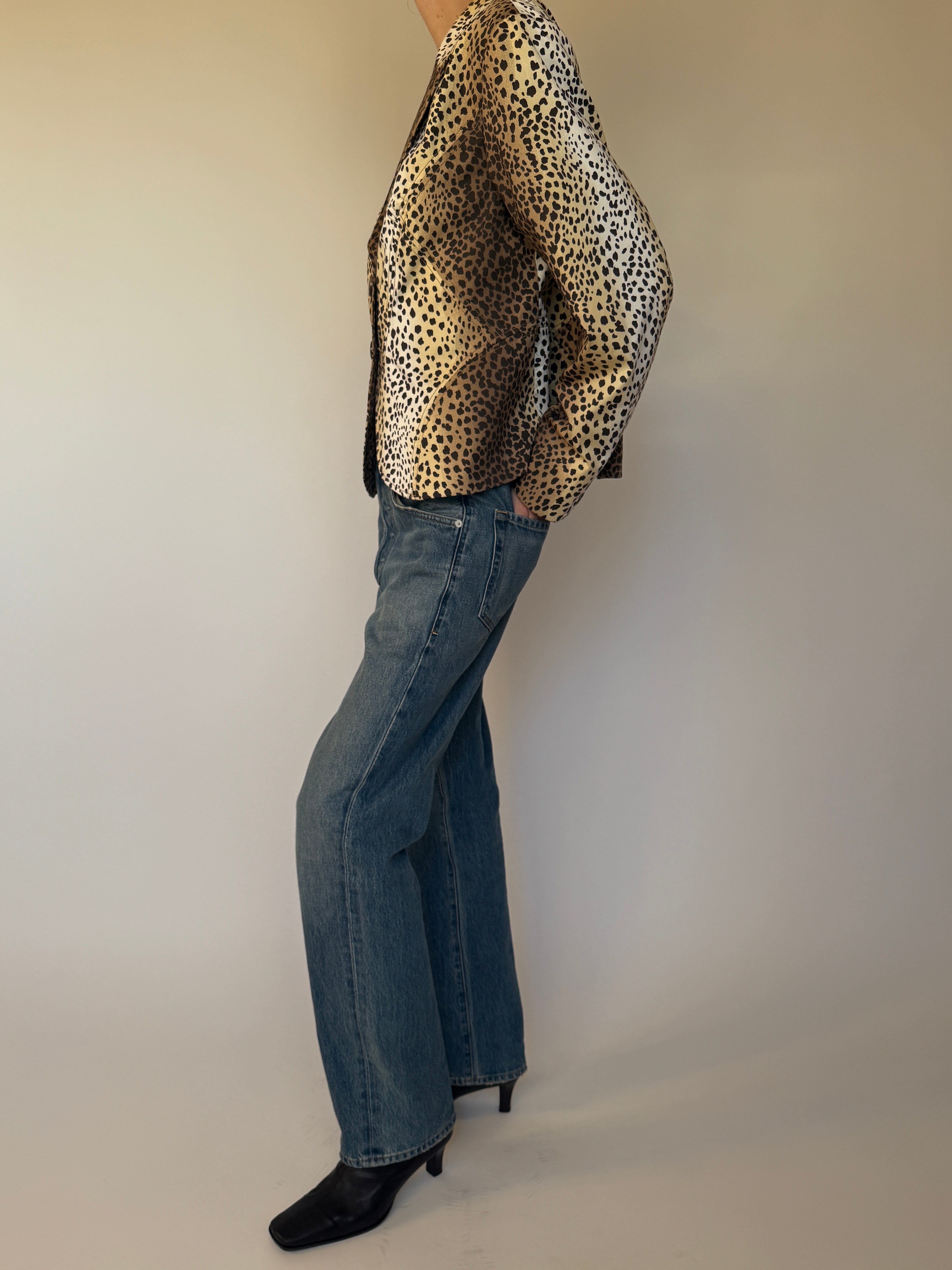 Vintage Paneled Animal Print Blazer 7002