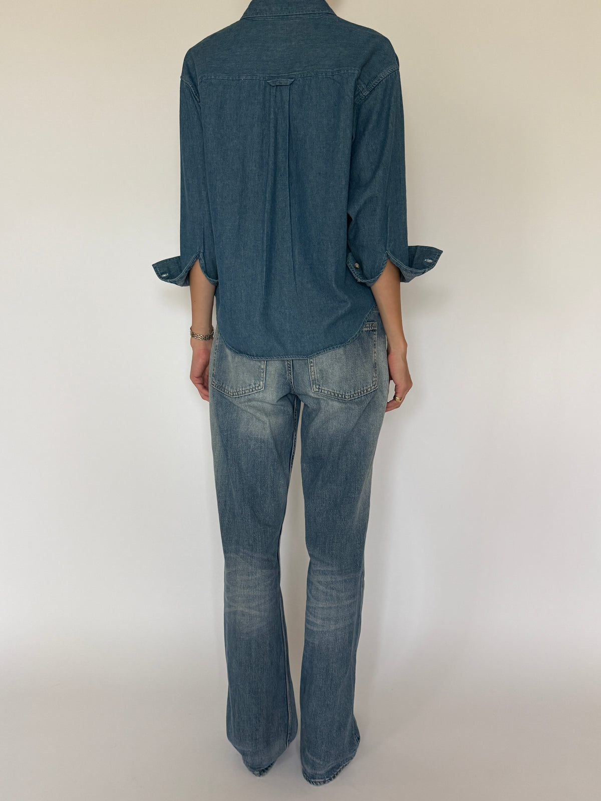 Vintage Denim Button-Up Shirt Blue 7863