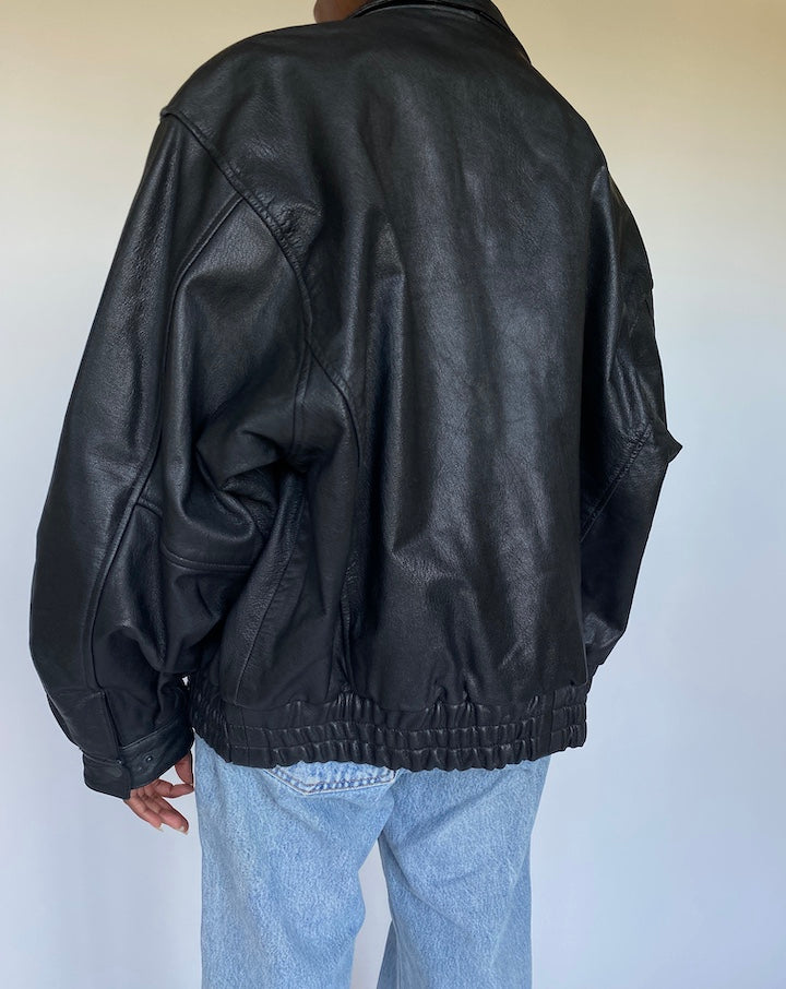 VINTAGE OVERSIZED BLACK BOMBER LEATHER JACKET 3516