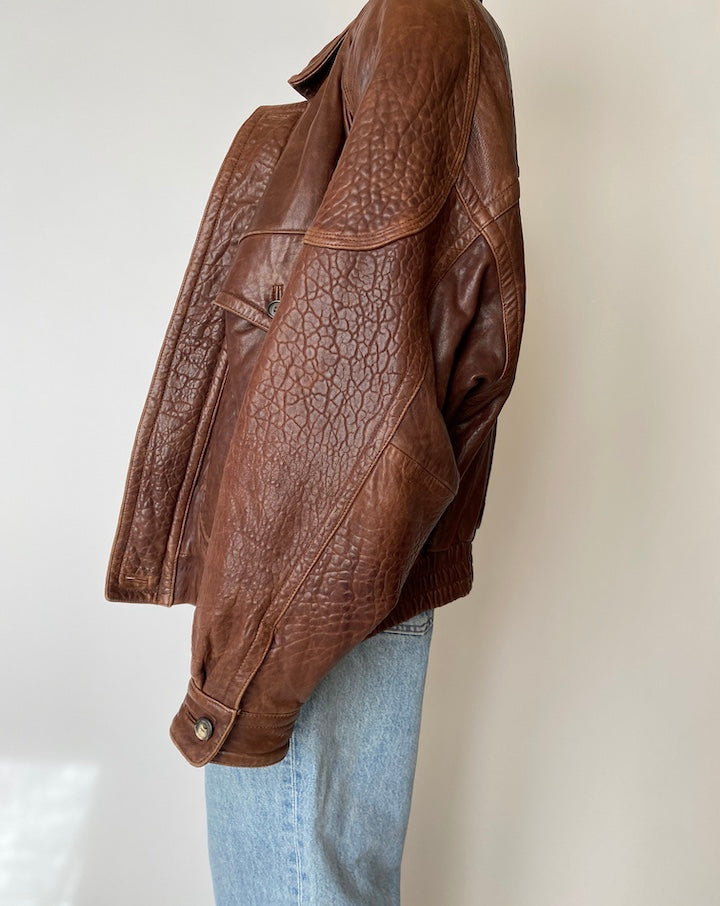 VINTAGE BROWN BOXY LEATHER JACKET 2565