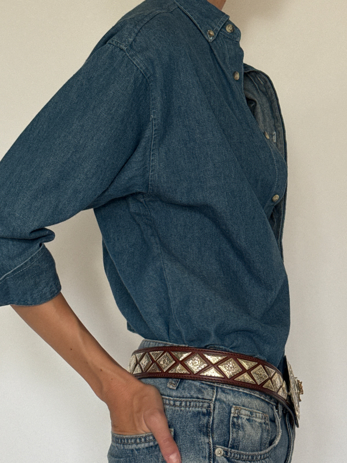 Vintage Denim Button-Up Shirt Blue 7863