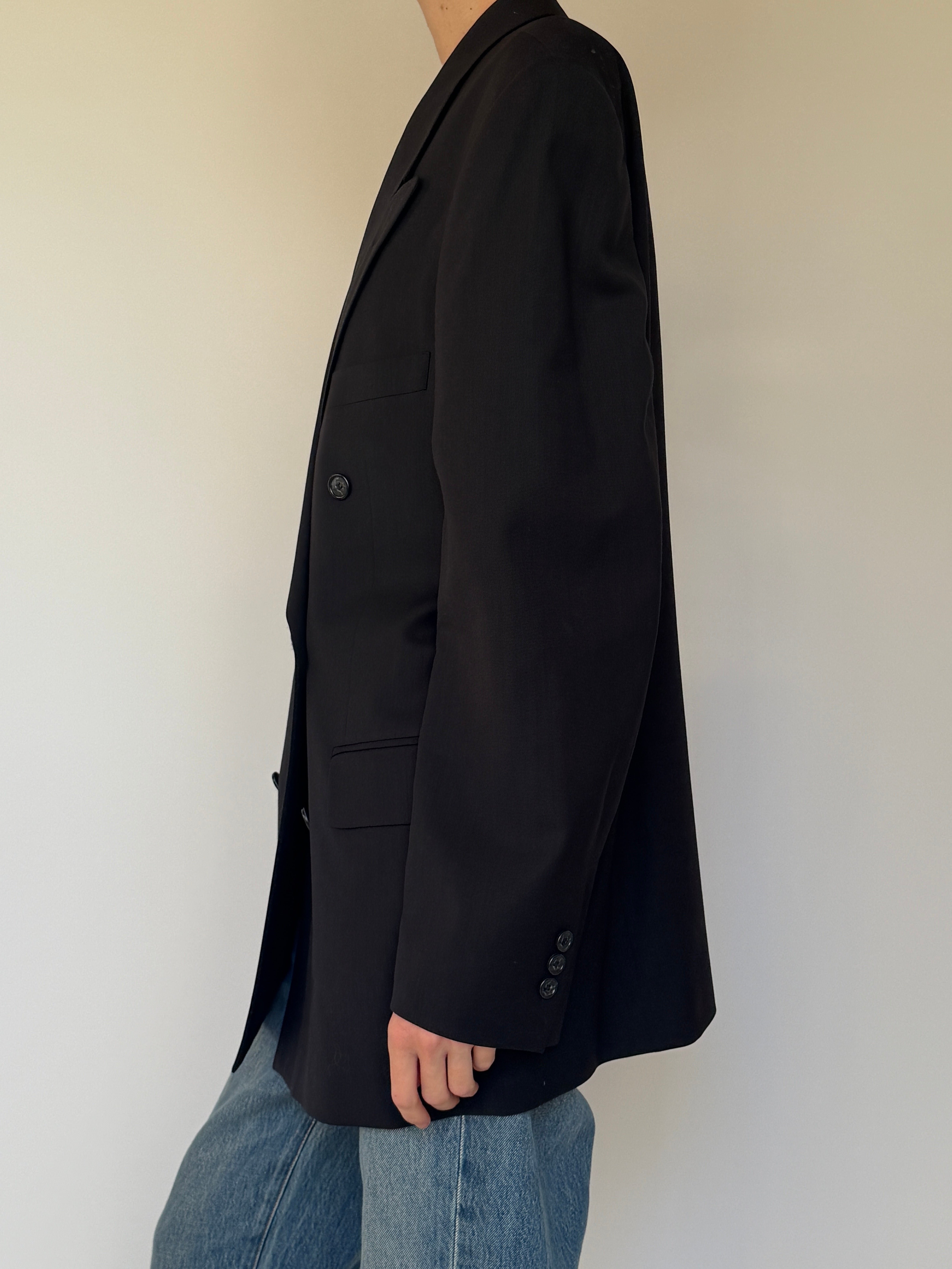 Vintage Double-Breasted Blazer Black 7004