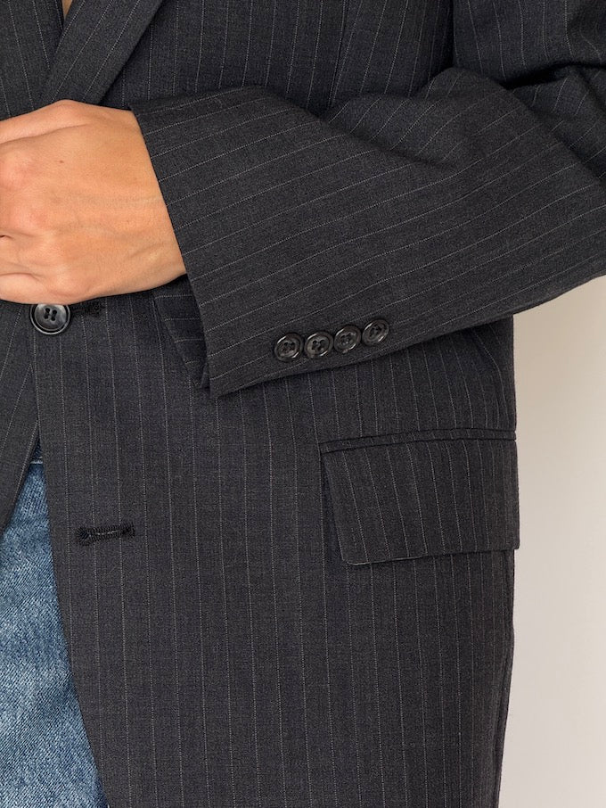 Vintage Pinstripe Wool Blazer Grey 6553