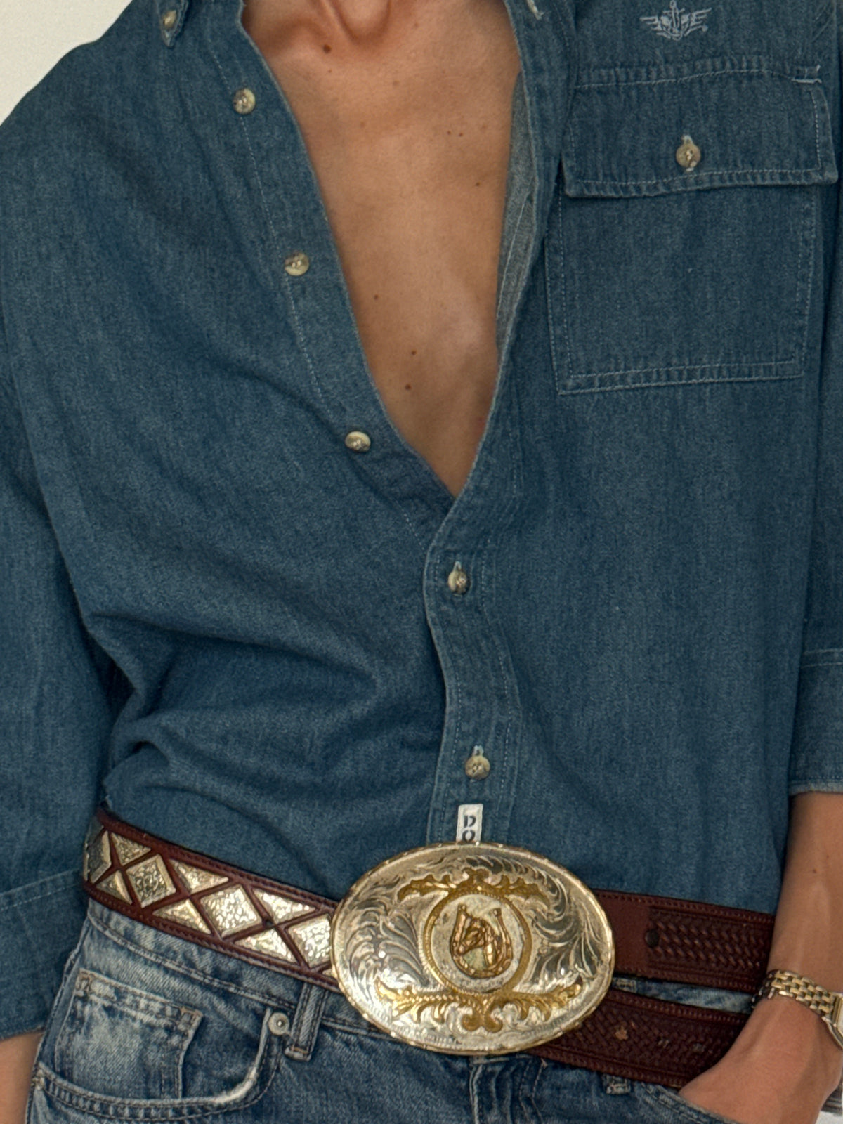Vintage Denim Button-Up Shirt Blue 7863