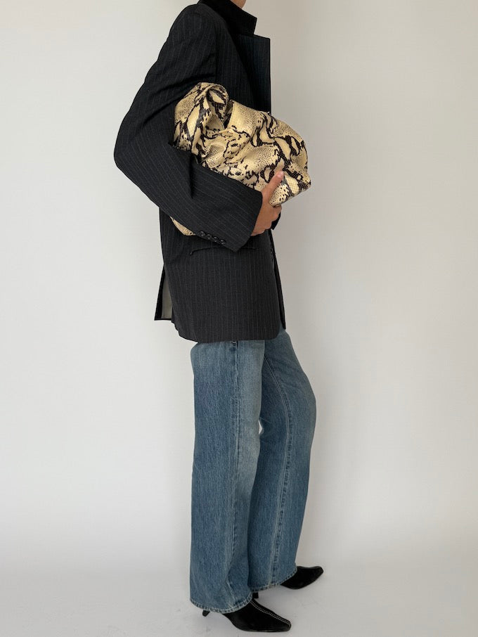 Vintage Pinstripe Wool Blazer Grey 6553