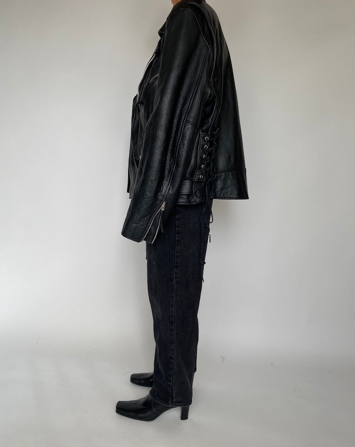 VINTAGE OVERSIZED BLACK LEATHER JACKET 1806