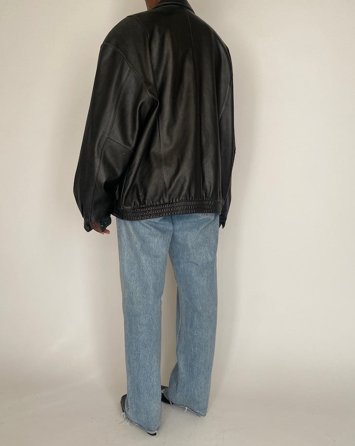 VINTAGE BLACK OVERSIZED LEATHER JACKET 4024