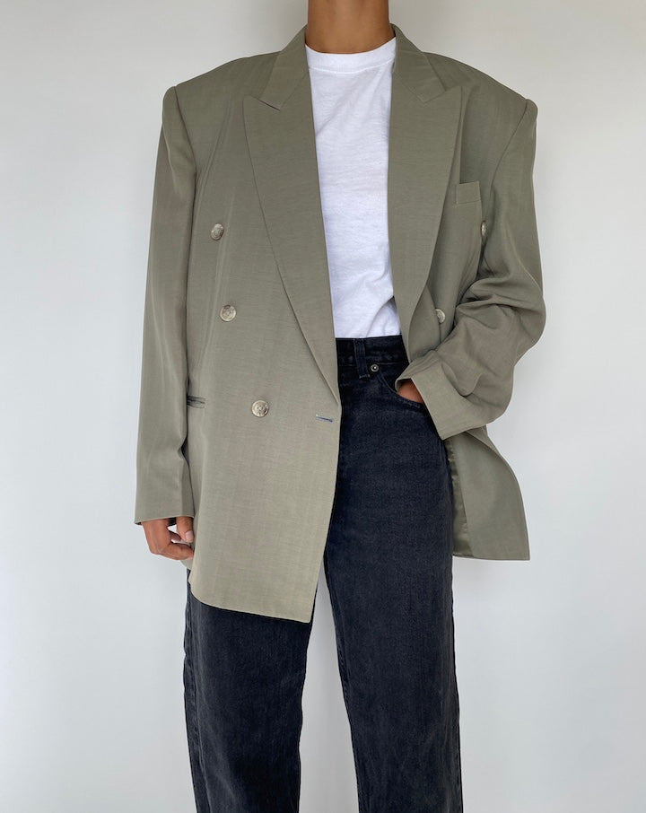 VINTAGE GREEN DOUBLE BREASTED BLAZER 1808