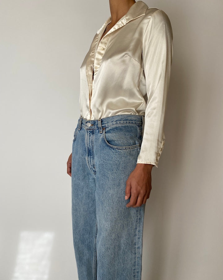 VINTAGE CREAM SILKY BLOUSE 2575