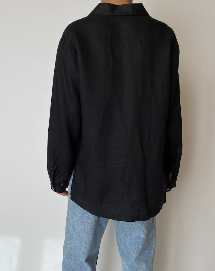 VINTAGE BLACK LINEN SHIRT 2576