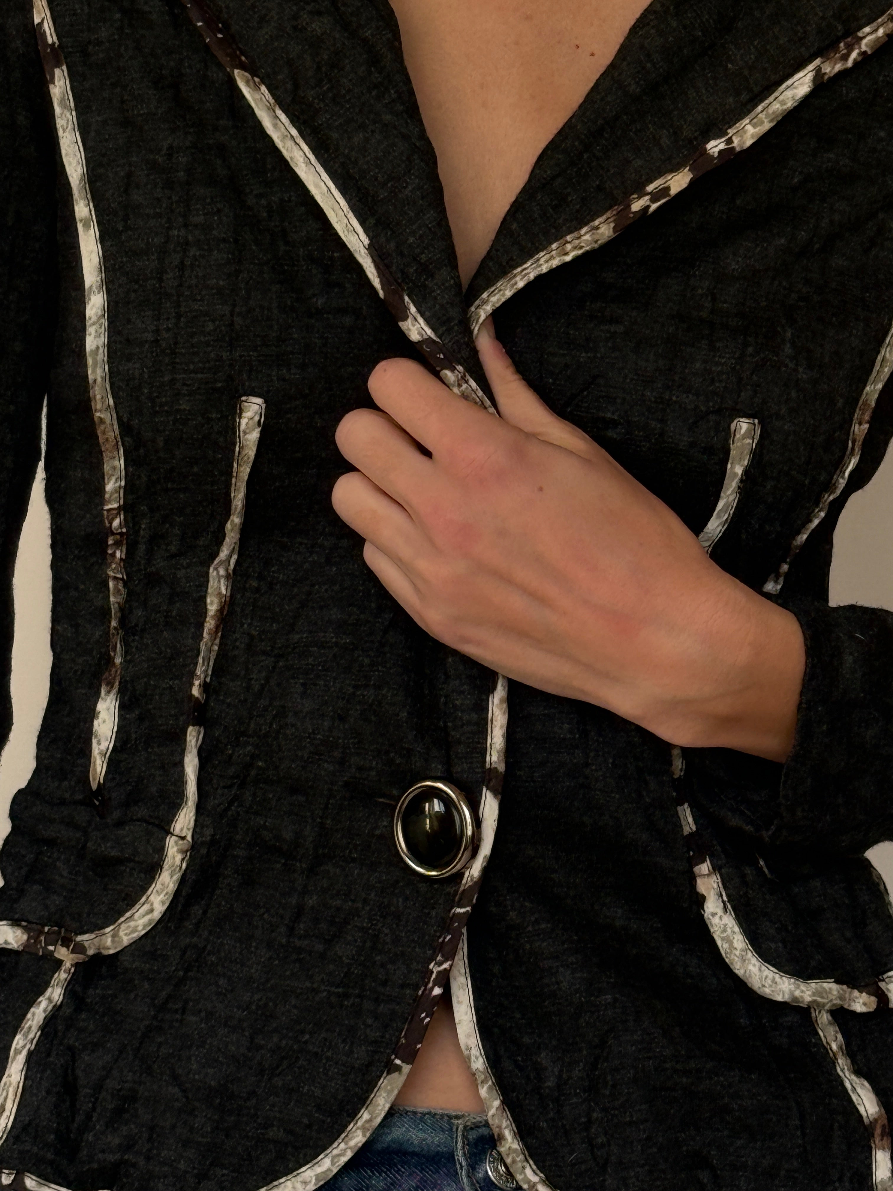 Vintage Fitted Blazer/Jacket with Hood in Black & Snake Print