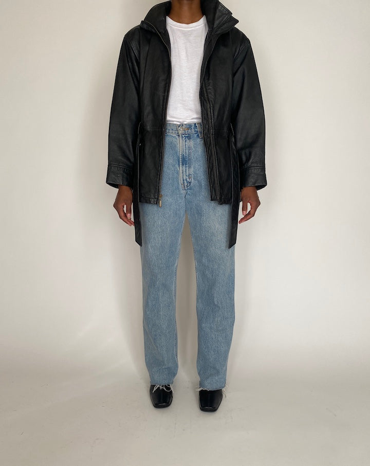 VINTAGE BLACK SHORT TRENCH LEATHER JACKET 4027