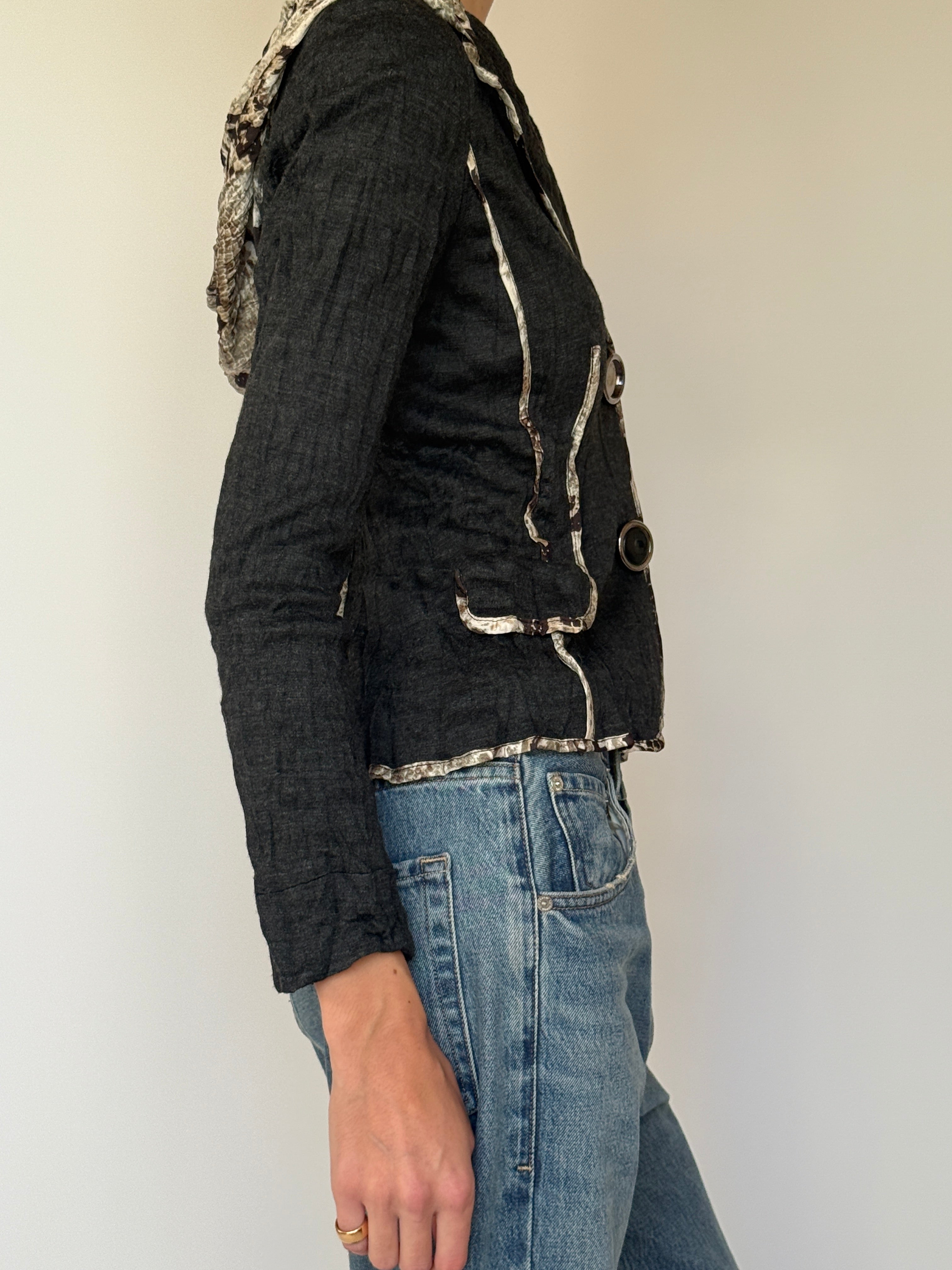 Vintage Fitted Blazer/Jacket with Hood in Black & Snake Print