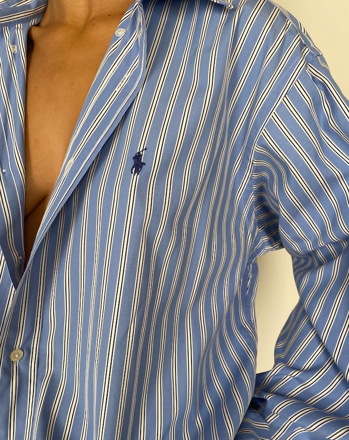 VINTAGE BLUE AND WHITE STRIPED RALPH LAUREN SHIRT 2580