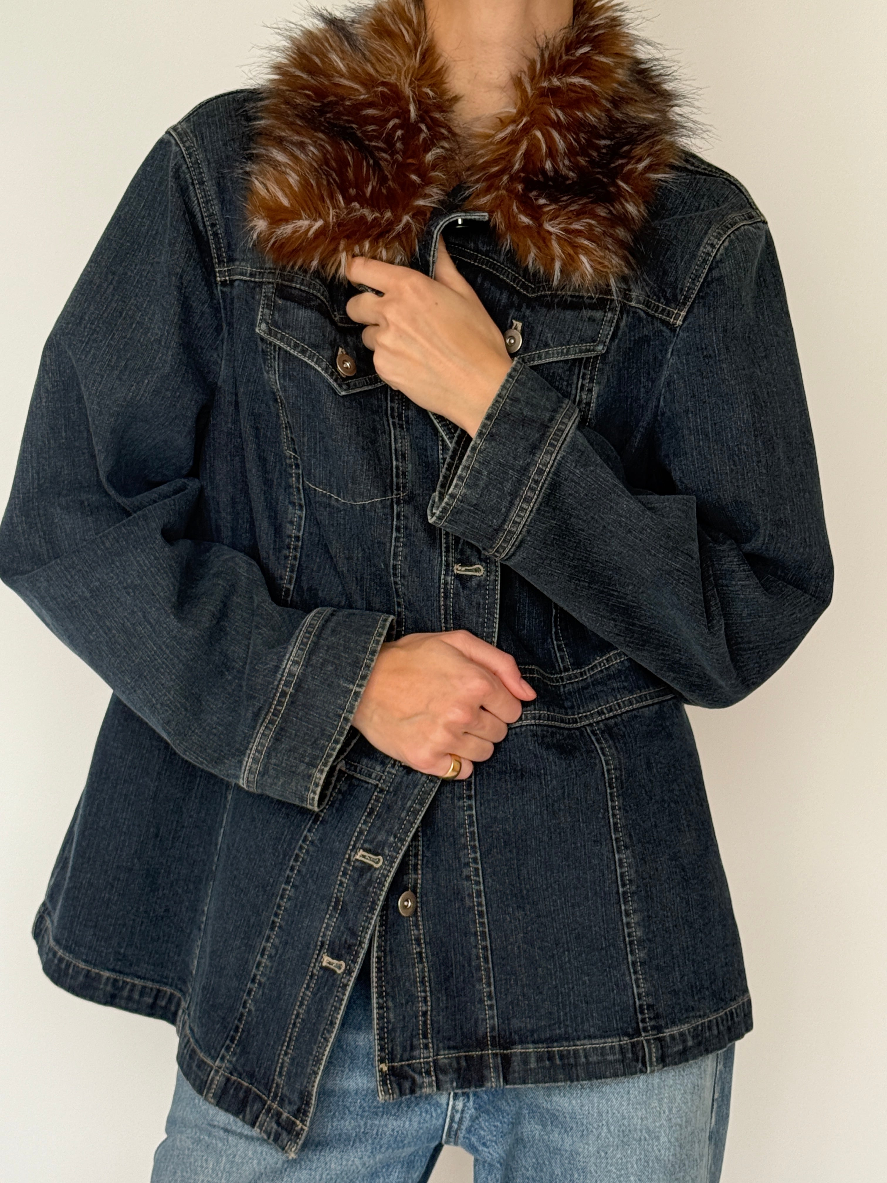 Vintage blue denim jacket button front detail