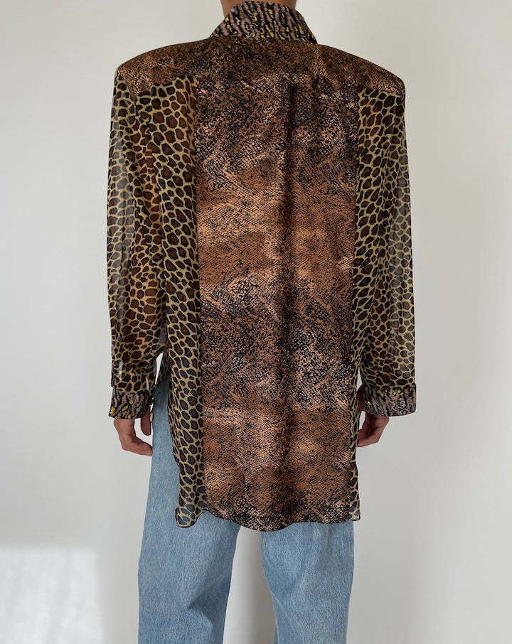 VINTAGE OVERSIZED ANIMAL PRINTED SILK BLOUSE 2582
