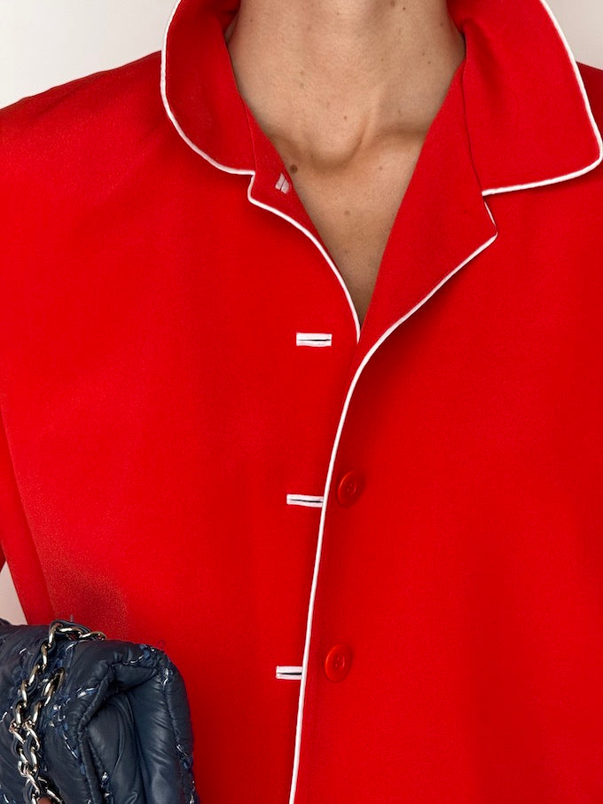 Vintage Cropped Button-Up Blazer Red 6501