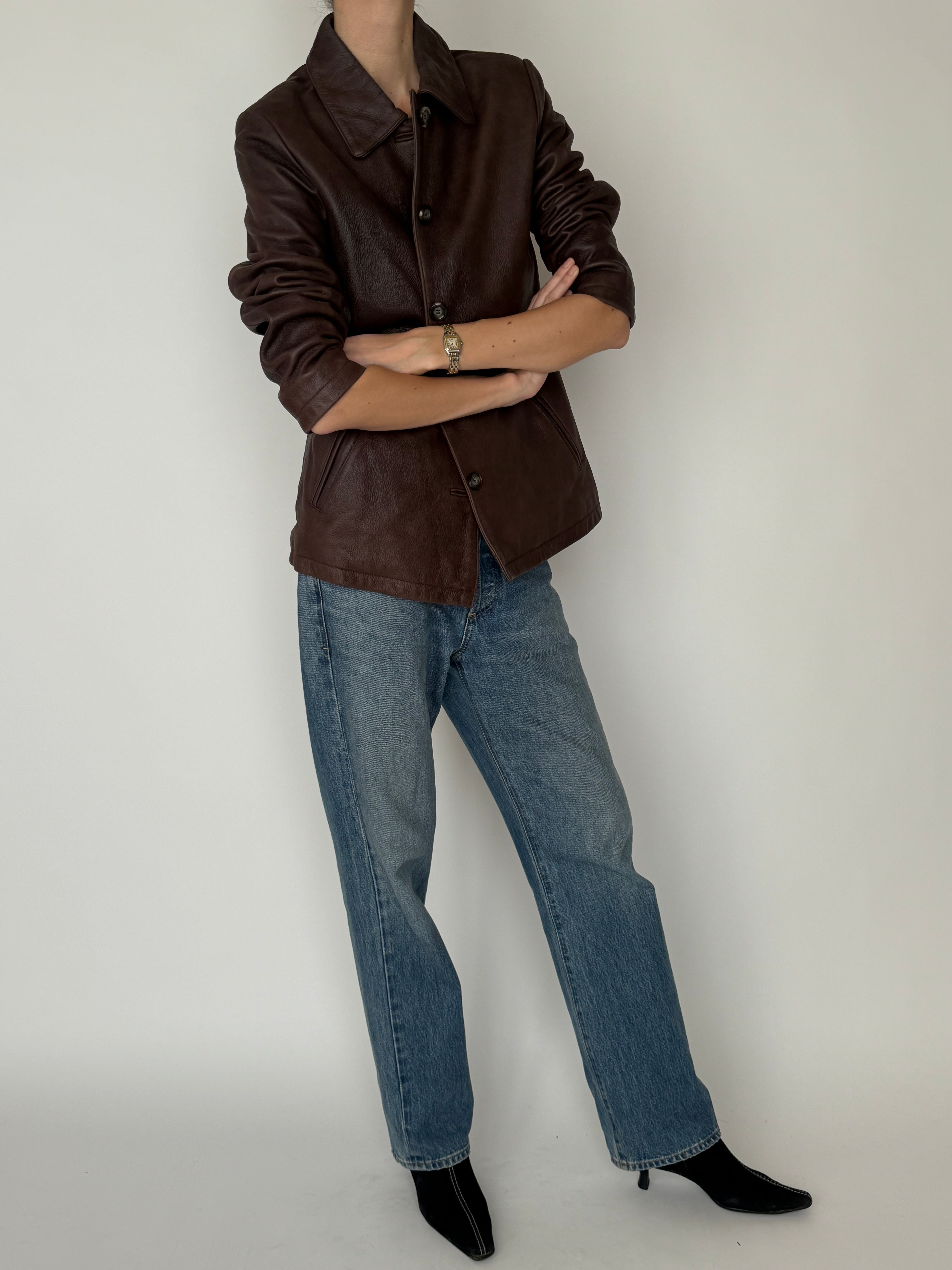 Vintage leather jacket brown pocket detail