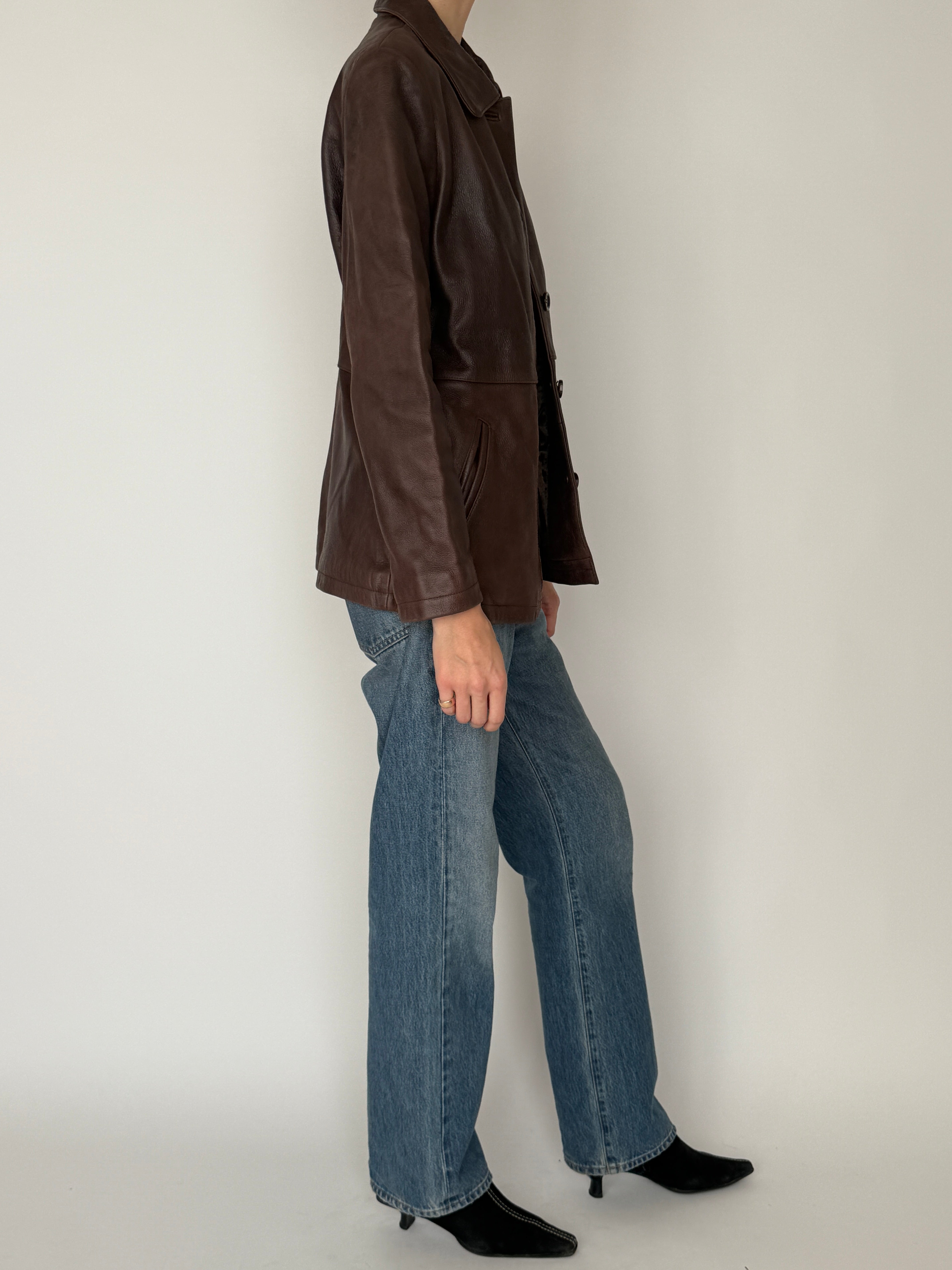 Vintage leather jacket brown side view