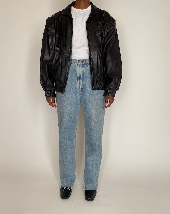 VINTAGE OVERSIZED BLACK BOXY LEATHER JACKET 4034