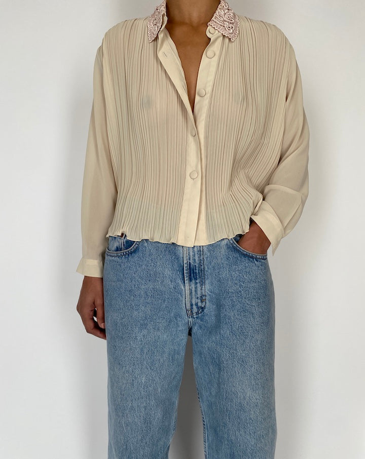 VINTAGE BEIGE PLEATED BLOUSE 2583