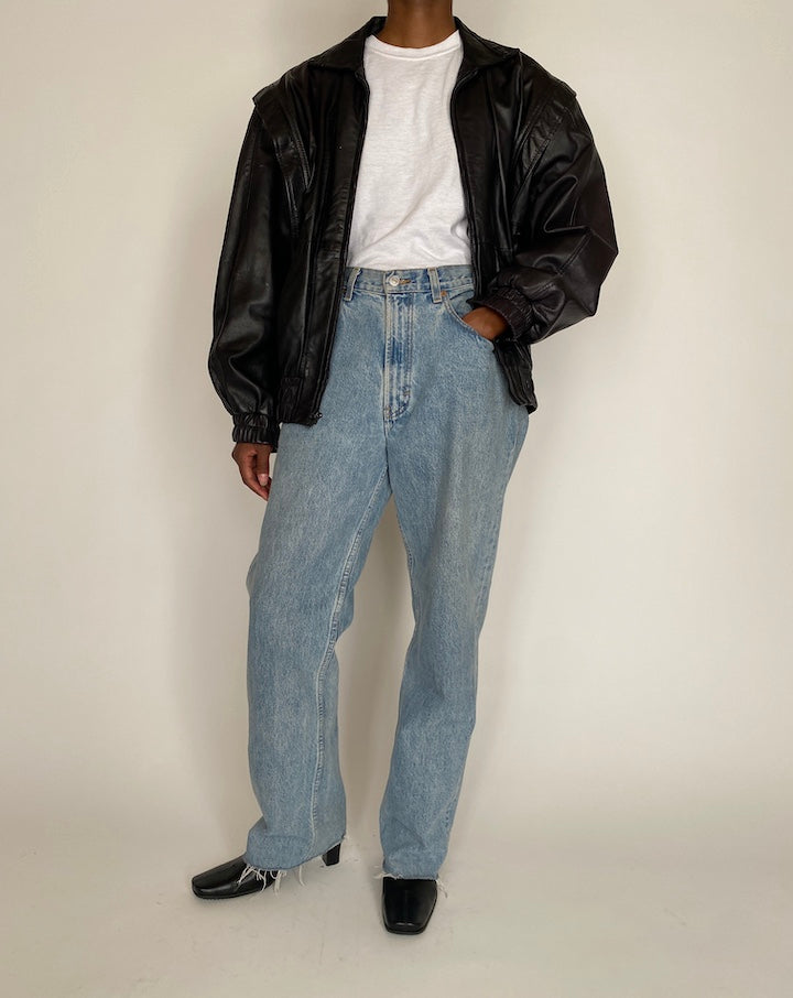 VINTAGE OVERSIZED BLACK BOXY LEATHER JACKET 4034