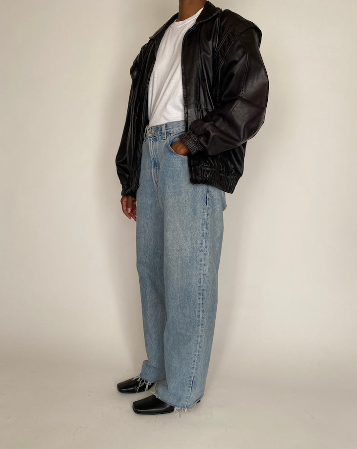 VINTAGE OVERSIZED BLACK BOXY LEATHER JACKET 4034