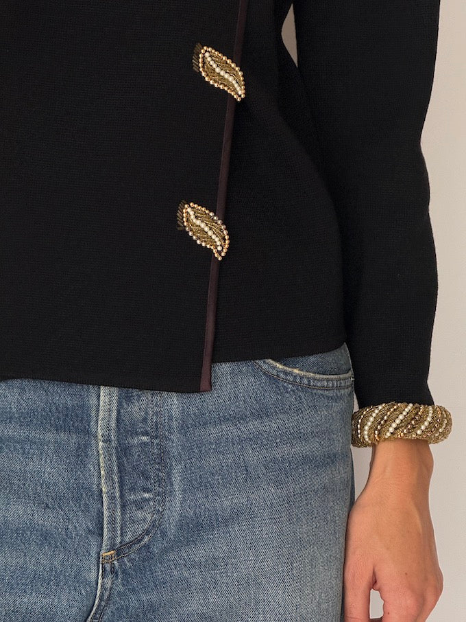 Vintage Statement Wool Cardigan with Gold Bead Detailing 6509