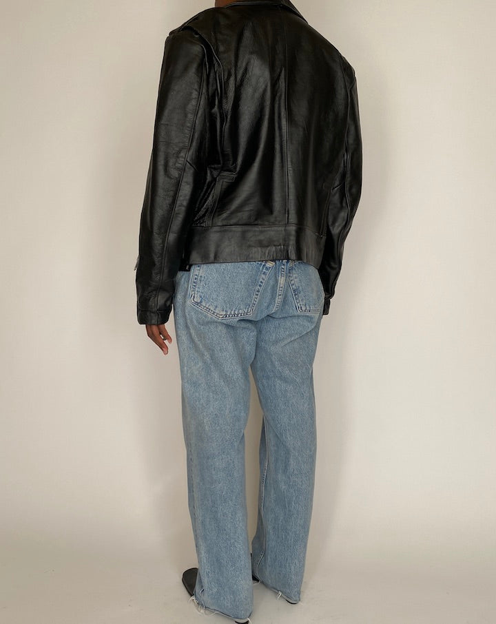 VINTAGE OVERSIZED BLACK BIKER MOTO JACKET 4035