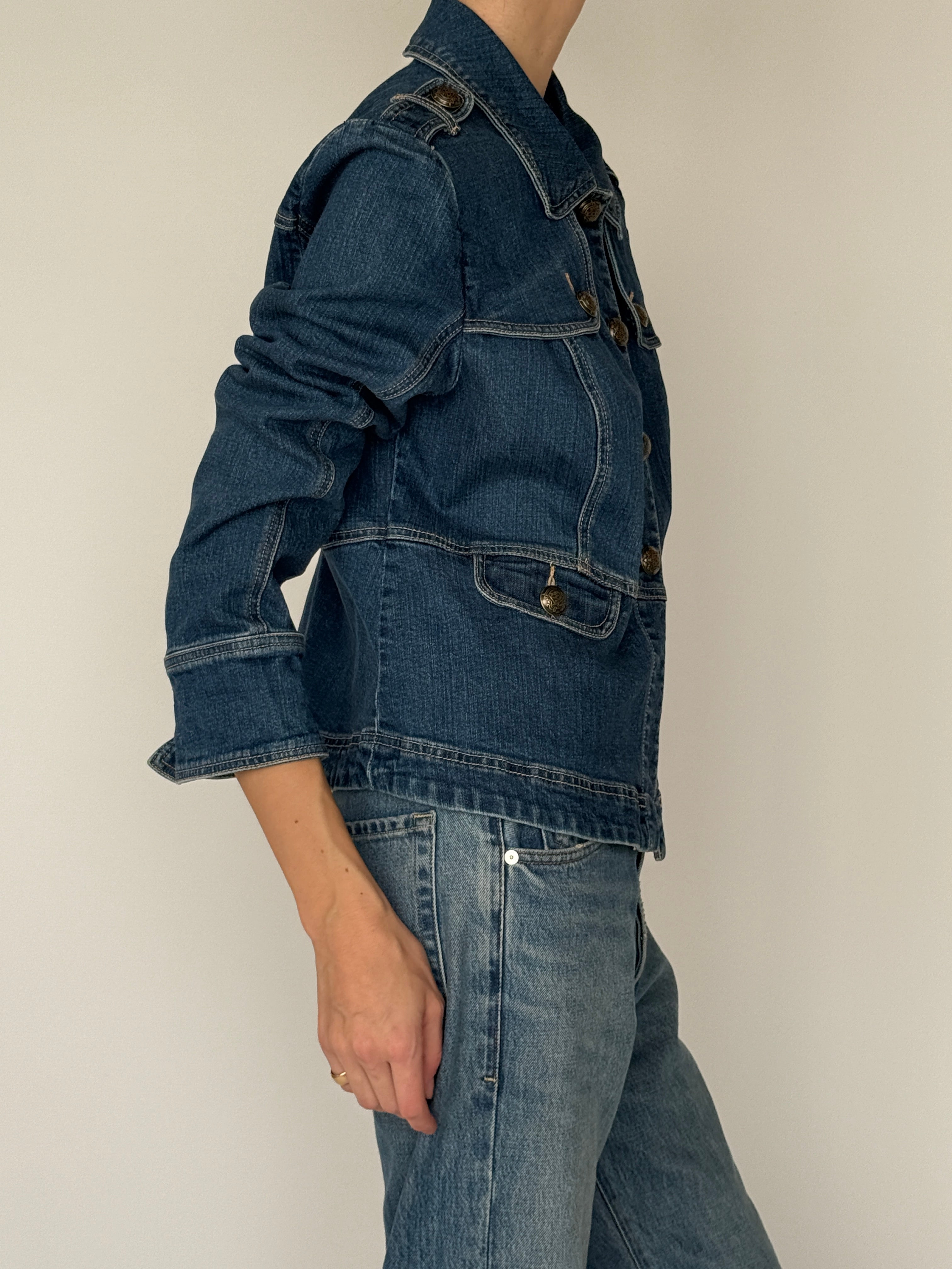 Vintage denim jacket blue side view