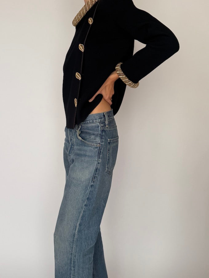 Vintage Statement Wool Cardigan with Gold Bead Detailing 6509