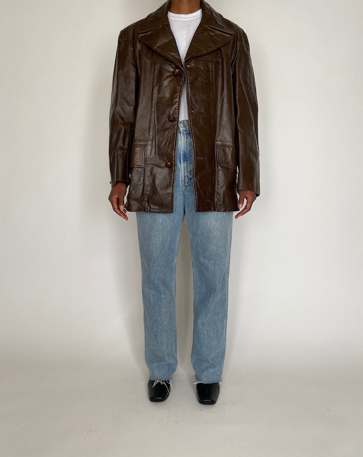 VINTAGE OVERSIZED DARK BROWN LEATHER JACKET 4036