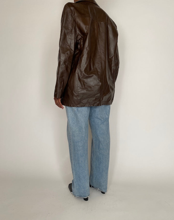 VINTAGE OVERSIZED DARK BROWN LEATHER JACKET 4036