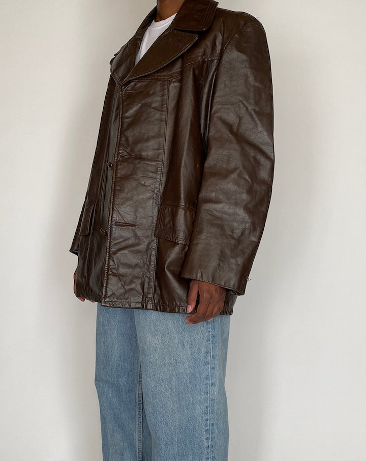 VINTAGE OVERSIZED DARK BROWN LEATHER JACKET 4036