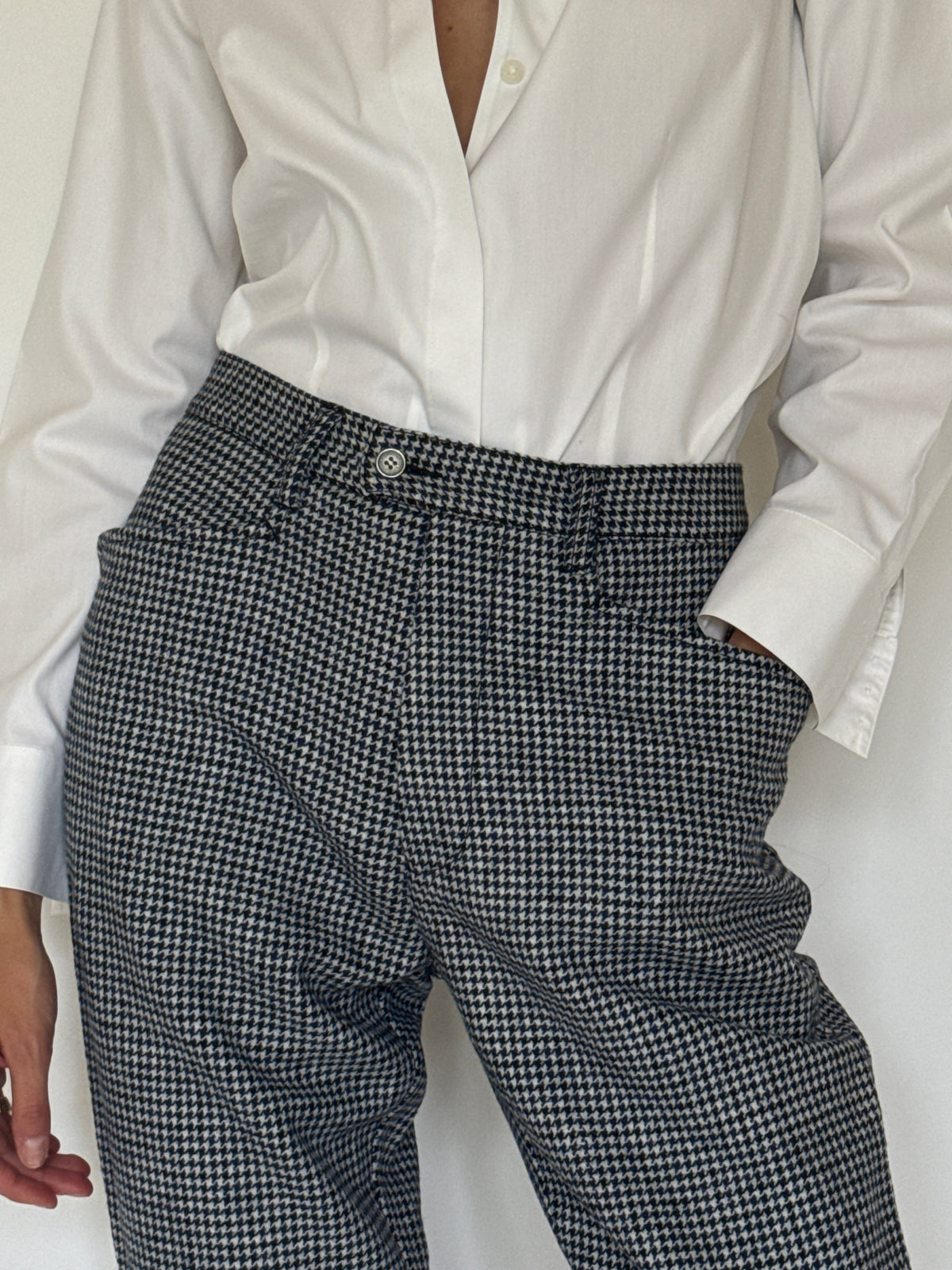 Vintage Houndstooth Trousers in Navy, Black & White