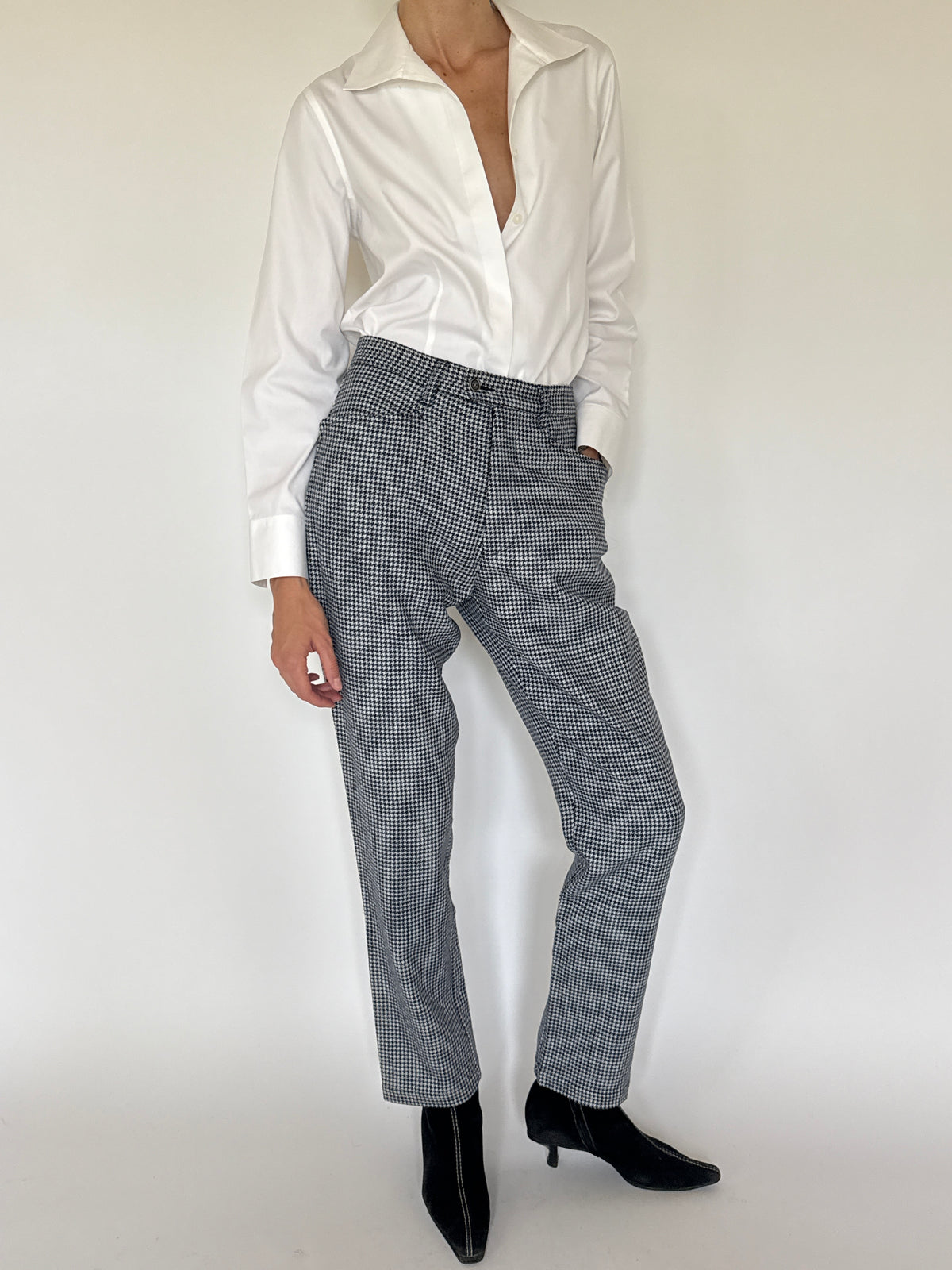 Vintage Houndstooth Trousers in Navy, Black & White