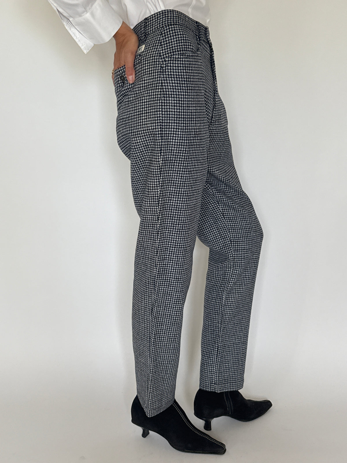 Vintage Houndstooth Trousers in Navy, Black & White