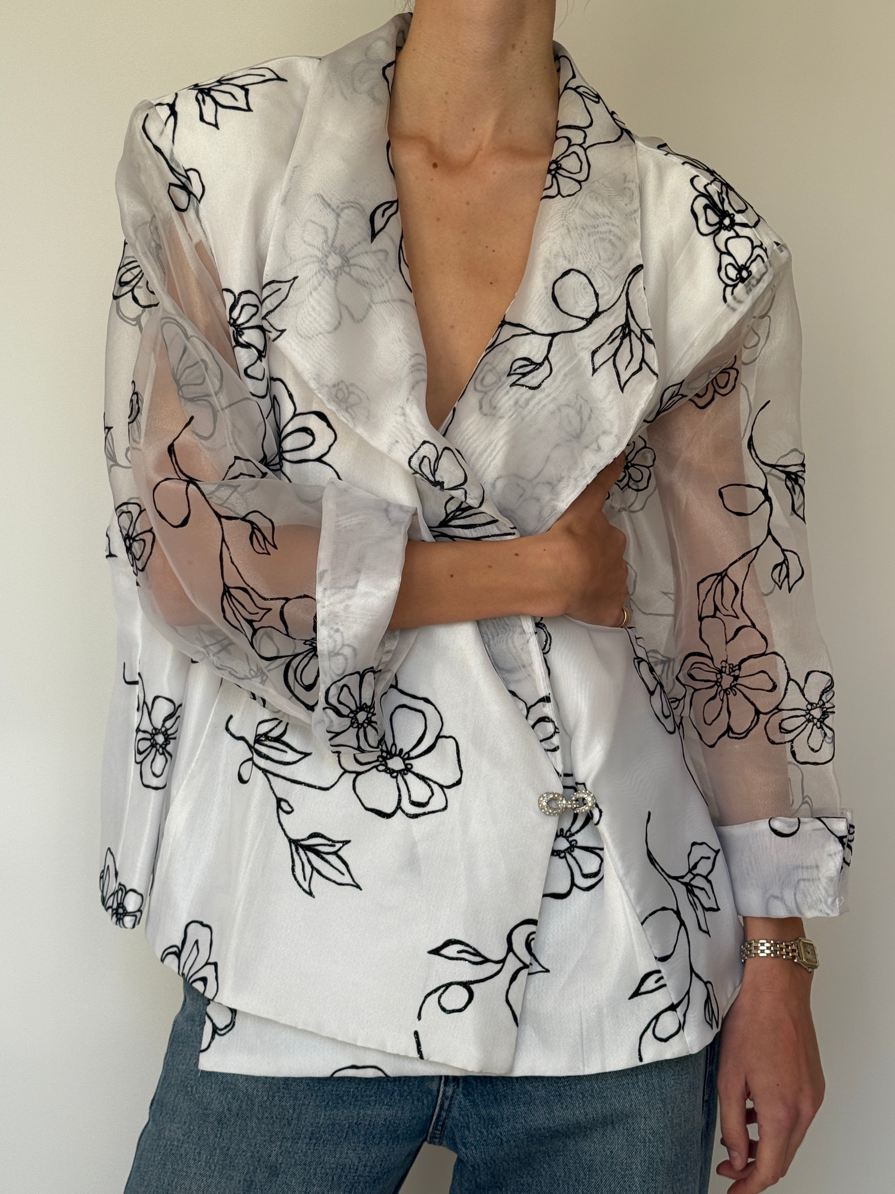 Vintage Sheer Floral Wrap Blazer 7013