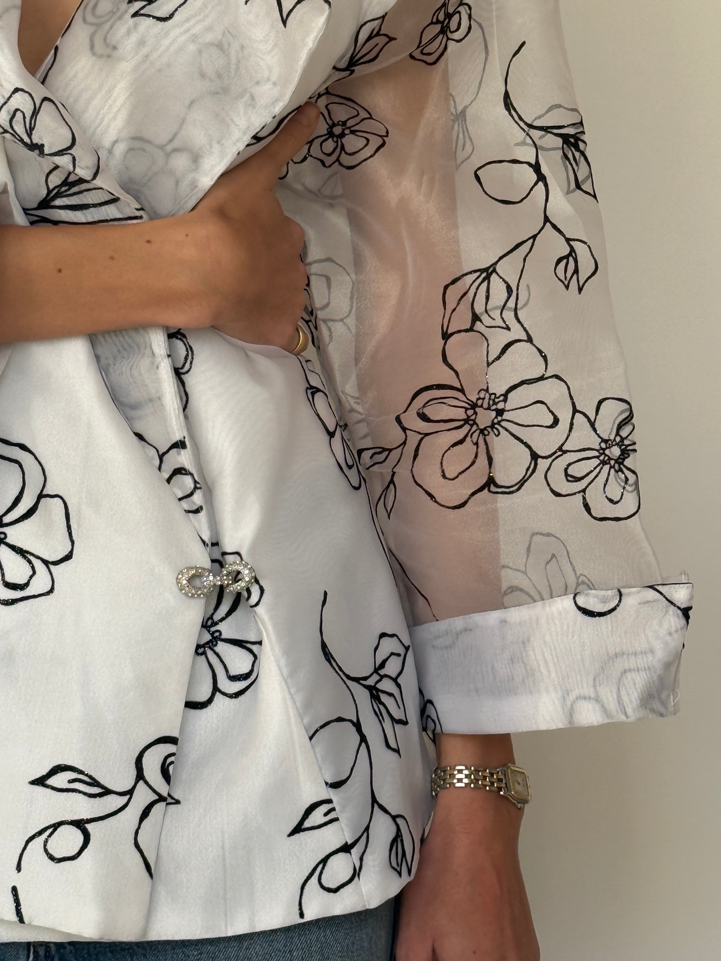 Vintage Sheer Floral Wrap Blazer 7013